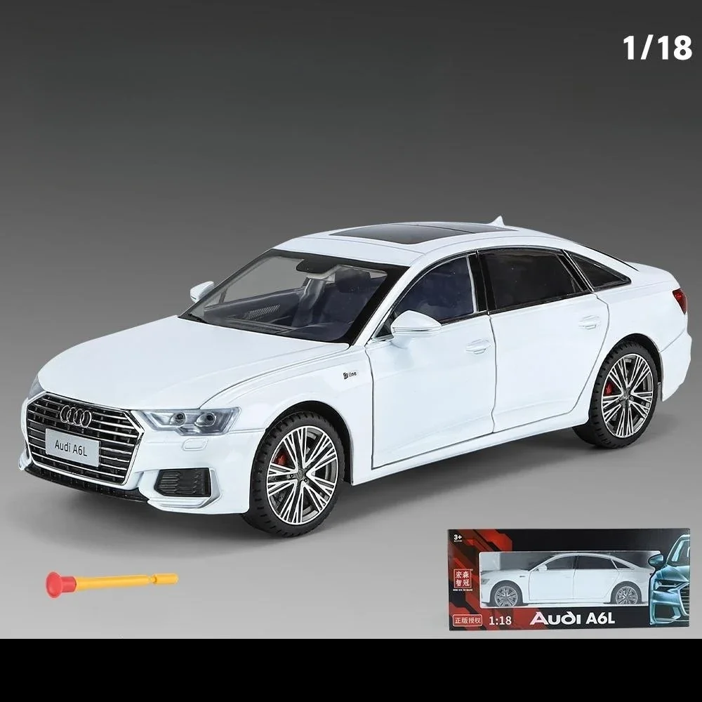 Coche de juguete Audi A6L de aleación de Metal fundido a presión, modelo en miniatura, puertas de luz con sonido extraíble, colección que se puede abrir, regalo para niños, 1/18