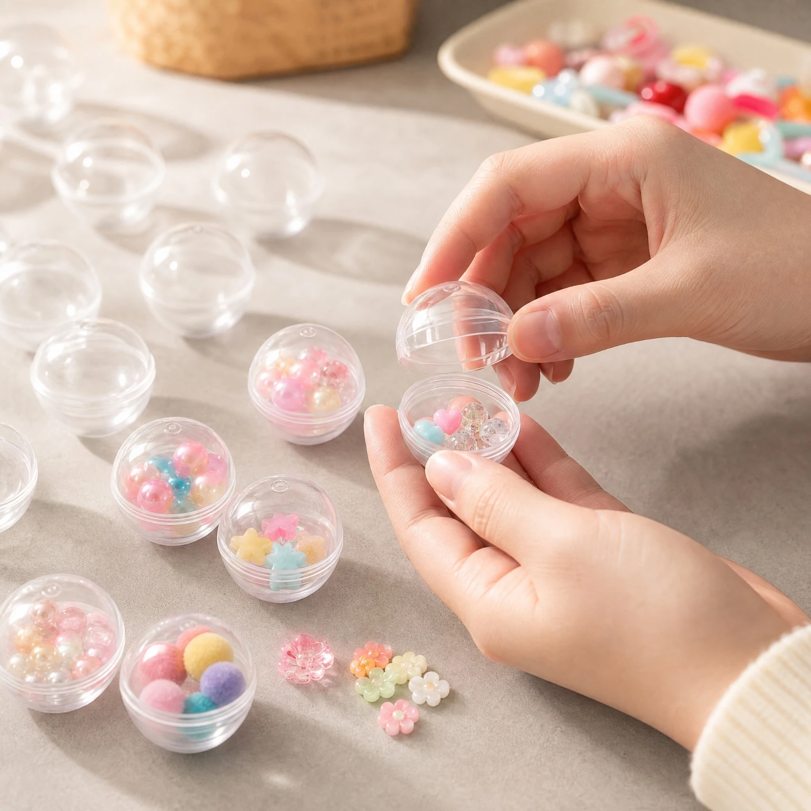 100 Pieces Transparent PP Plastic Capsule Shell Round Clear Empty Plastic Capsules Vending Machine Capsules Compact Containers