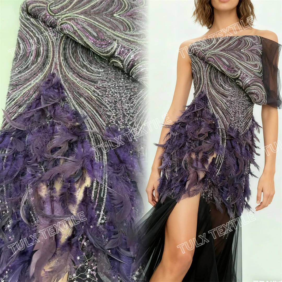 

Luxury Handmade Feather 3D Feather Embroidery French Sequin Lace African Nigerian Bridal Lace Fabric Evening Dress Wedding