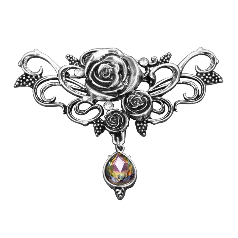 Halloween Vintage Rose Brooch Gothic Vampire Ornaments Corsage Party Accessory Breastpin Suit Pin Clip Scarf Buckle Jewelry Gift