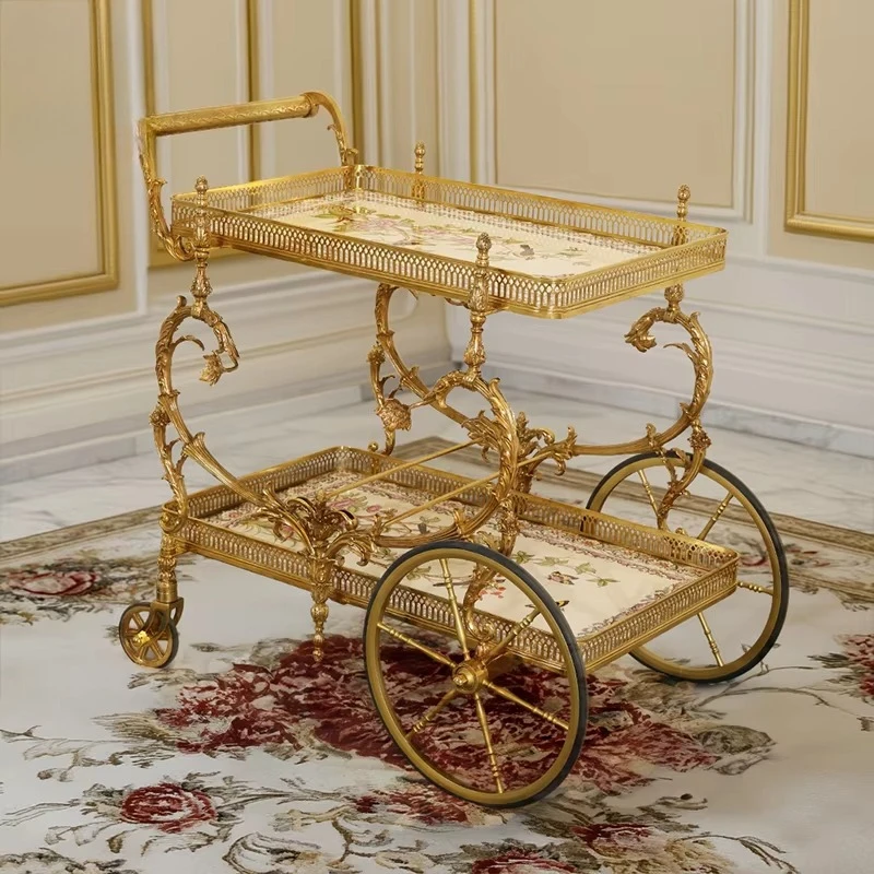 Medieval French Vintage Royal Hotel Trolley Restaurant Family Gold Antique Brass Trolley Bronze Dining Cart