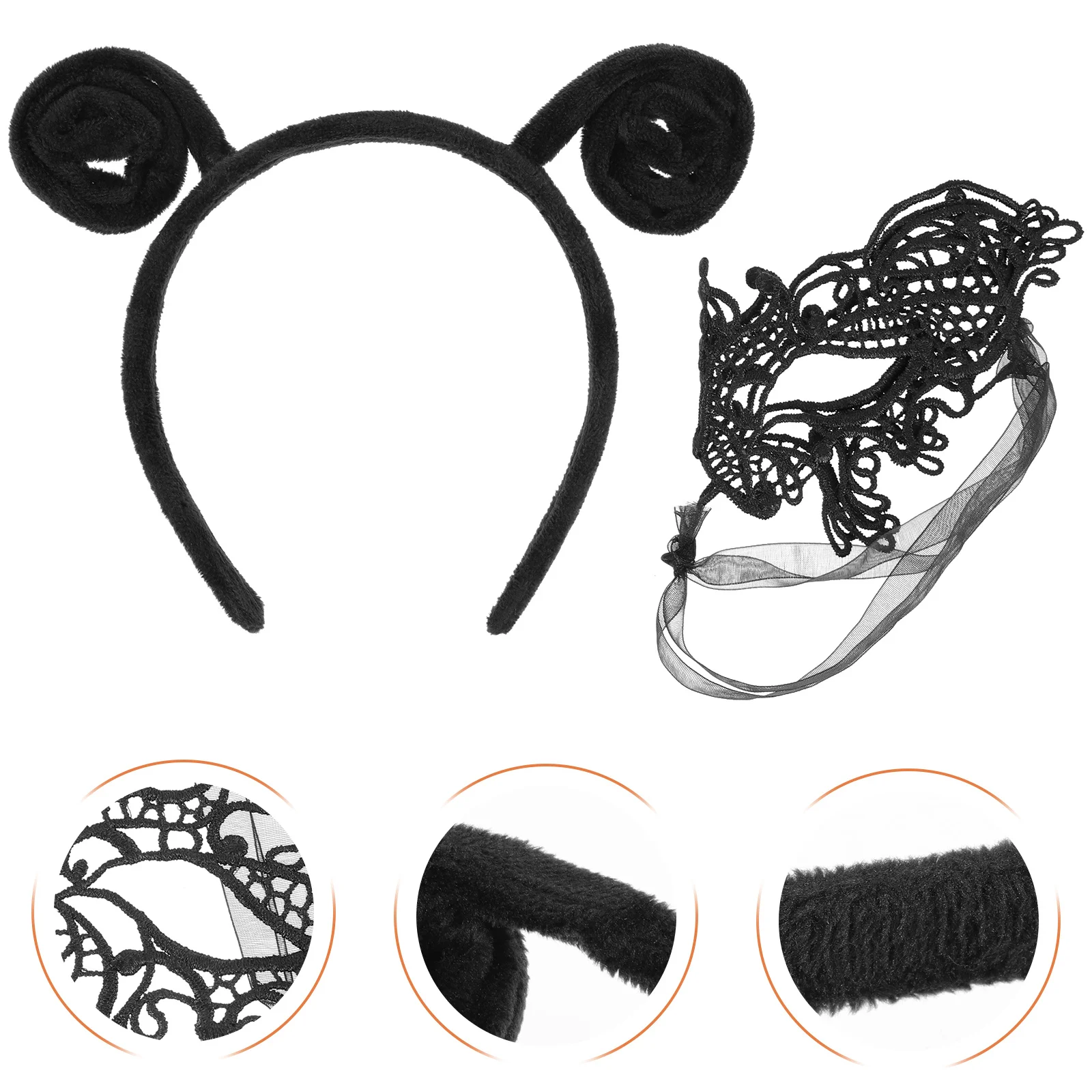 1 conjunto de antena preta bandana máscara de renda halloween cosplay acessórios de festa decoração de cabelo para festival baile de máscaras traje wear