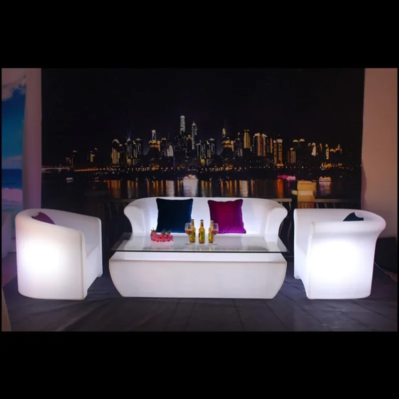 Promotional LED luminous single person sofa simple bar stool outdoor high table chair combination luminous furniture