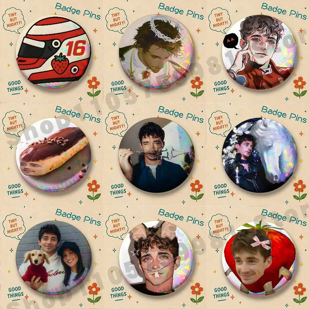 For Racing C-Charles Leclerc Round Pins Cartoon Brooches Stylish Ornament Badge for Backpack Accessorys Gifts