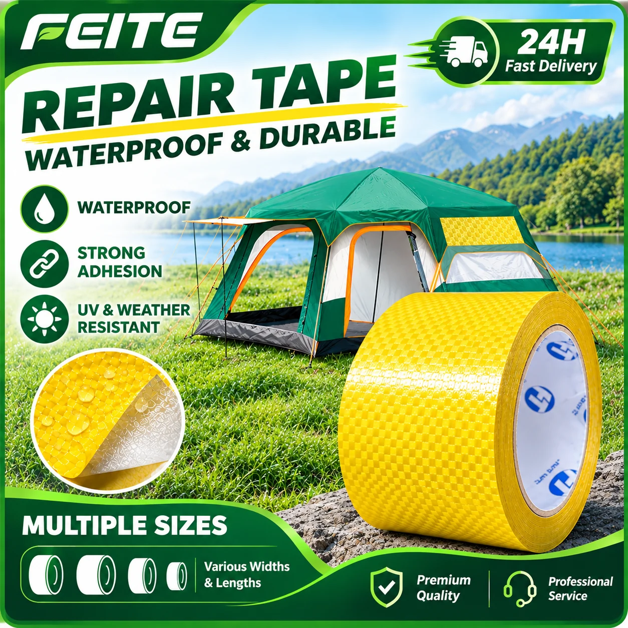 Heavy Duty Waterproof Tent Repair Tape, Tear Resistant Adhesive Patch for Tarps Canvas Awning Sail Outdoor Camping Fabric Fix