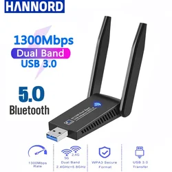 Hannord USB3.0 WiFi Adapter 1300Mbps Dual Band 2.4G 5Ghz WiFi Dongle Wireless Ethernet Network Receiver free Drive For PC Laptop