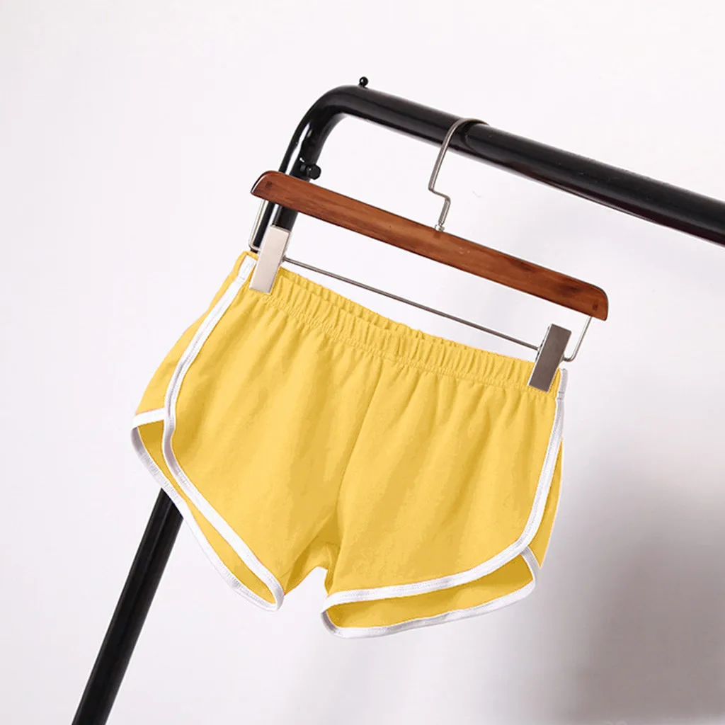 Shorts ativos de cintura baixa vermelha para mulheres, casual, monocromático, elástico na cintura, treino, ajuste solto, ioga, esportes, lady, verão