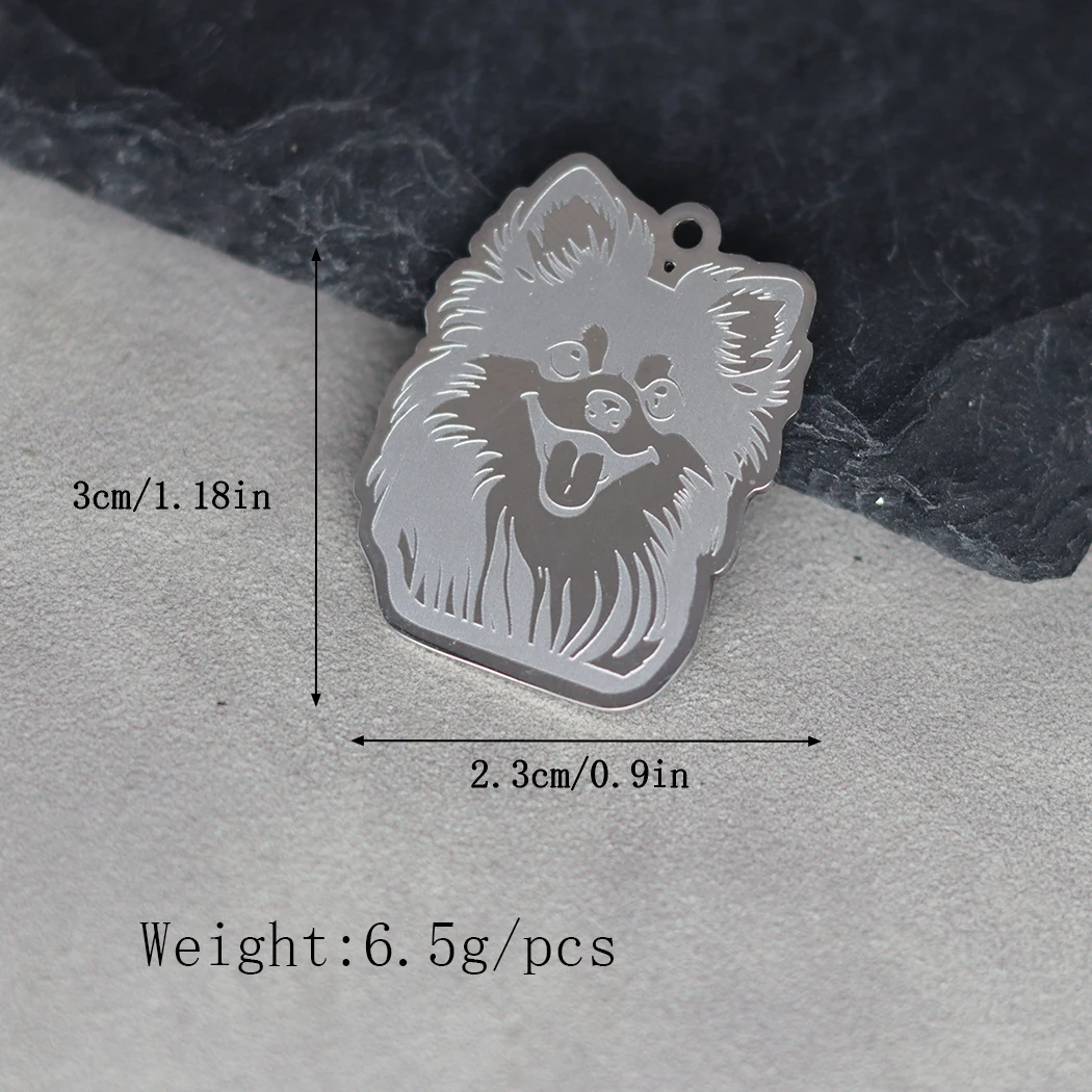 2pcs Cartoon Pet Charms Cute Pomeranian Dog Kids Gifts DIY Craft Necklace Jewelry Makings Stainless Steel Pendant Accessories