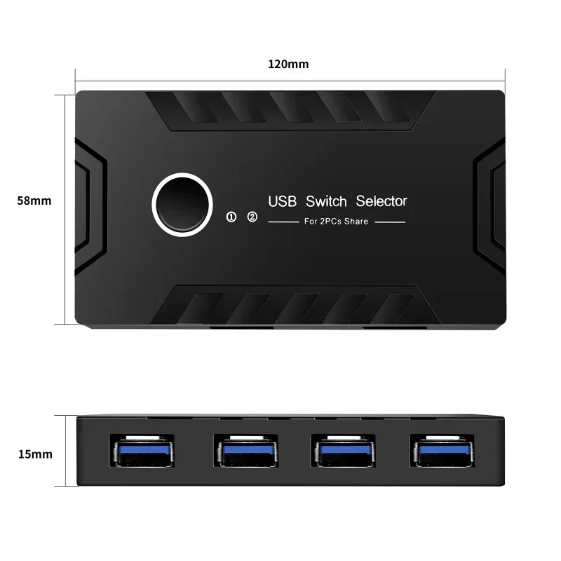 

USB-переключатель для 2 ПК, совместное использование 4 устройств, KVM-переключатель USB 3.0 2.0, совместное использование принтера с клавиатурой и мышью для ПК Windows10