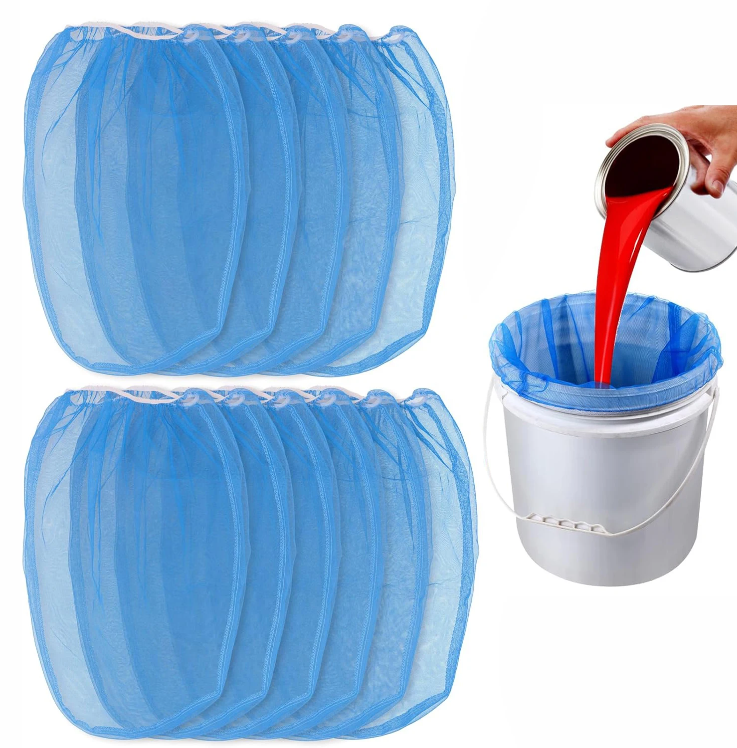 

Фильтр-мешок для краски и жидкости емкостью 5 галлонов с тонкой нейлоновой сеткой чистого синего цвета, упаковка из 10 штук — используемый в ведерх 5 галлонов