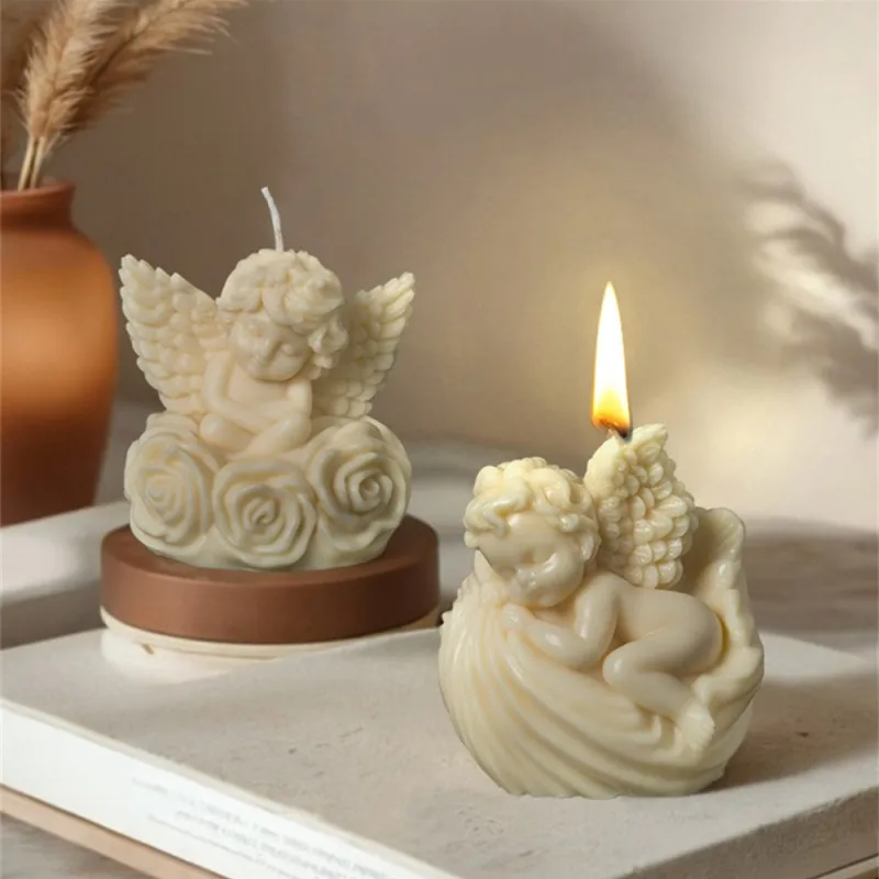 3D Rose Angel Aromatherapy Candle Silicone Mold Diy Angel Plaster Soap Epoxy Resin Molds Fondant Cake Baking Mould Home Decor