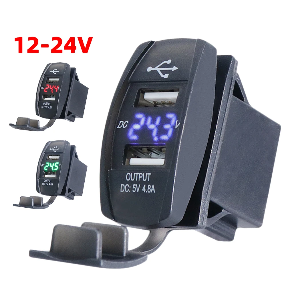 5V 4.8A LED Car Socket Charger Dual USB Ports Dustproof Phone Chargers Power Adapter For Truck RV Camper Caravans