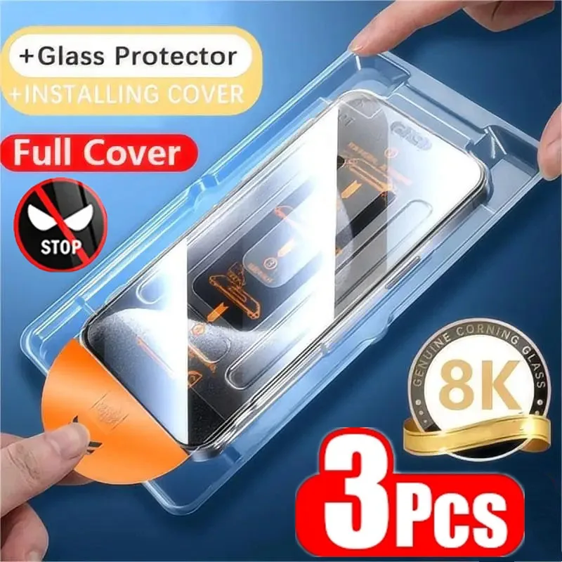 

3Pcs Oleophobic Coating Dust Free Installation Screen Protector for IPhone 14 11 12 13 15 Pro Max Mini XS MAX X 14 15 Plus Glass