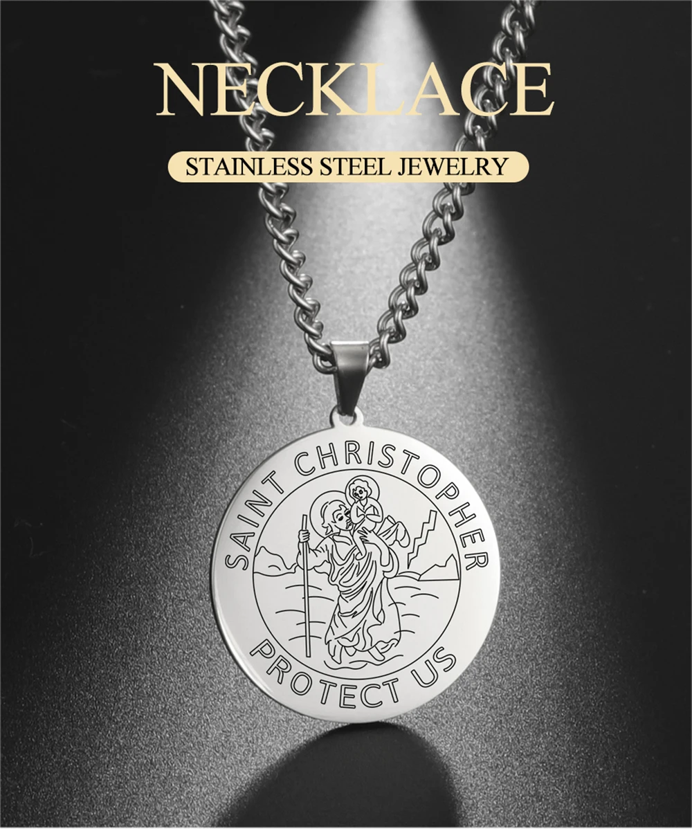 Dawapara Saint Christopher Medaille Halskette Jesus Truet In Sie Amulett Katholischen Schmuck Reisende Fahrer Geschenke Edelstahl – Detail 1