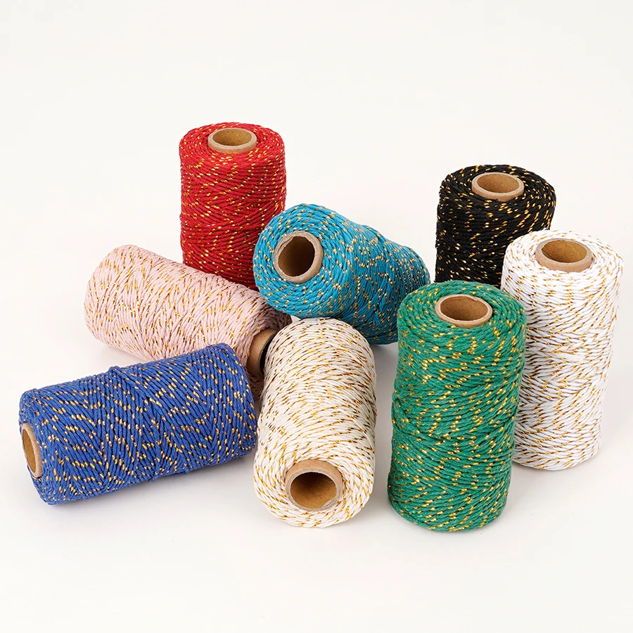 الذهب لامع 2 مللي متر خيط القطن 100 متر الطبيعية لتقوم بها بنفسك سلسلة ل Zongzi ربط كراب ملزمة الحرفية ديكور تغليف الهدايا