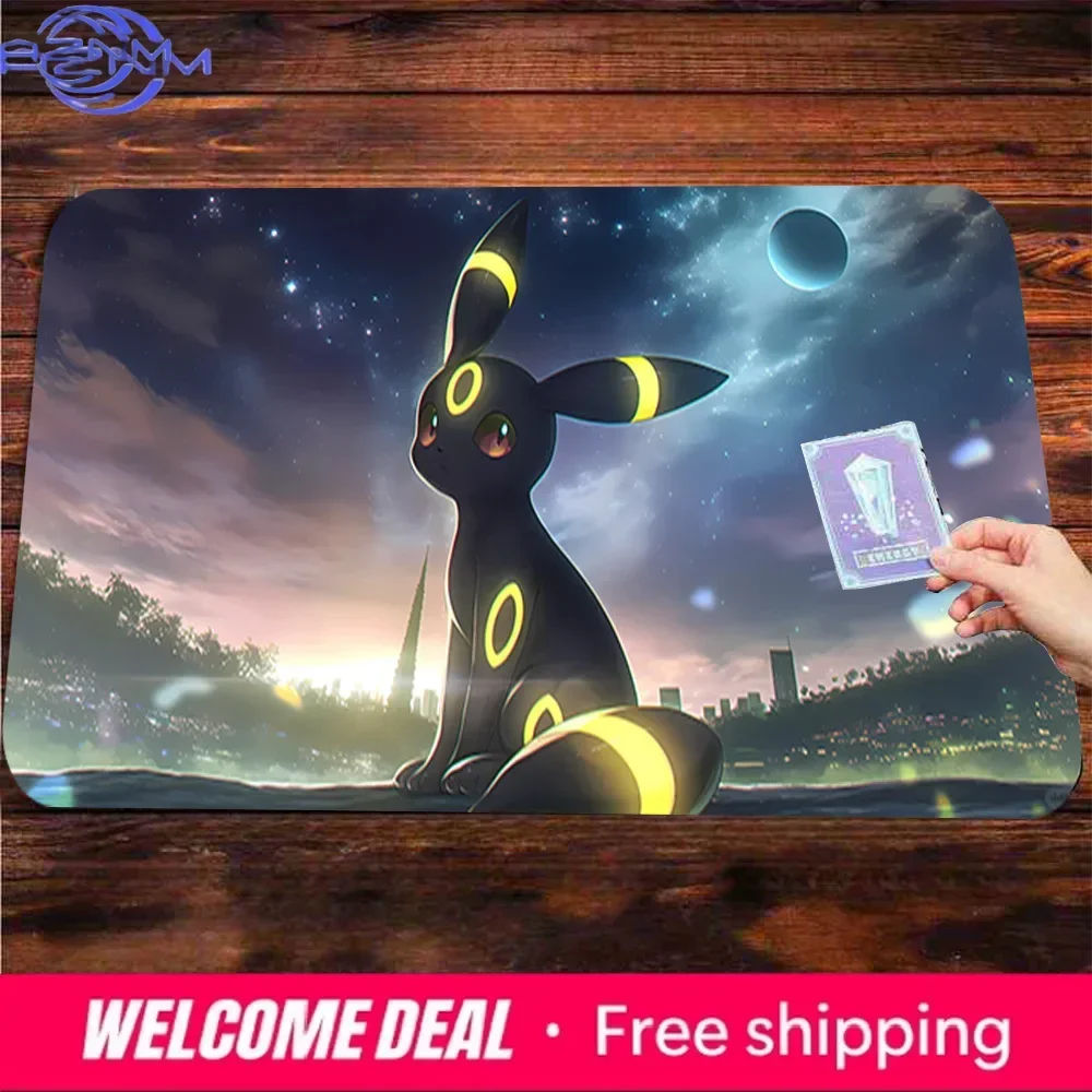 Twilight City Umbreon TCG Card Game Playmat, Non-Slip Washable Rubber Trading Card Battle Desk Mat