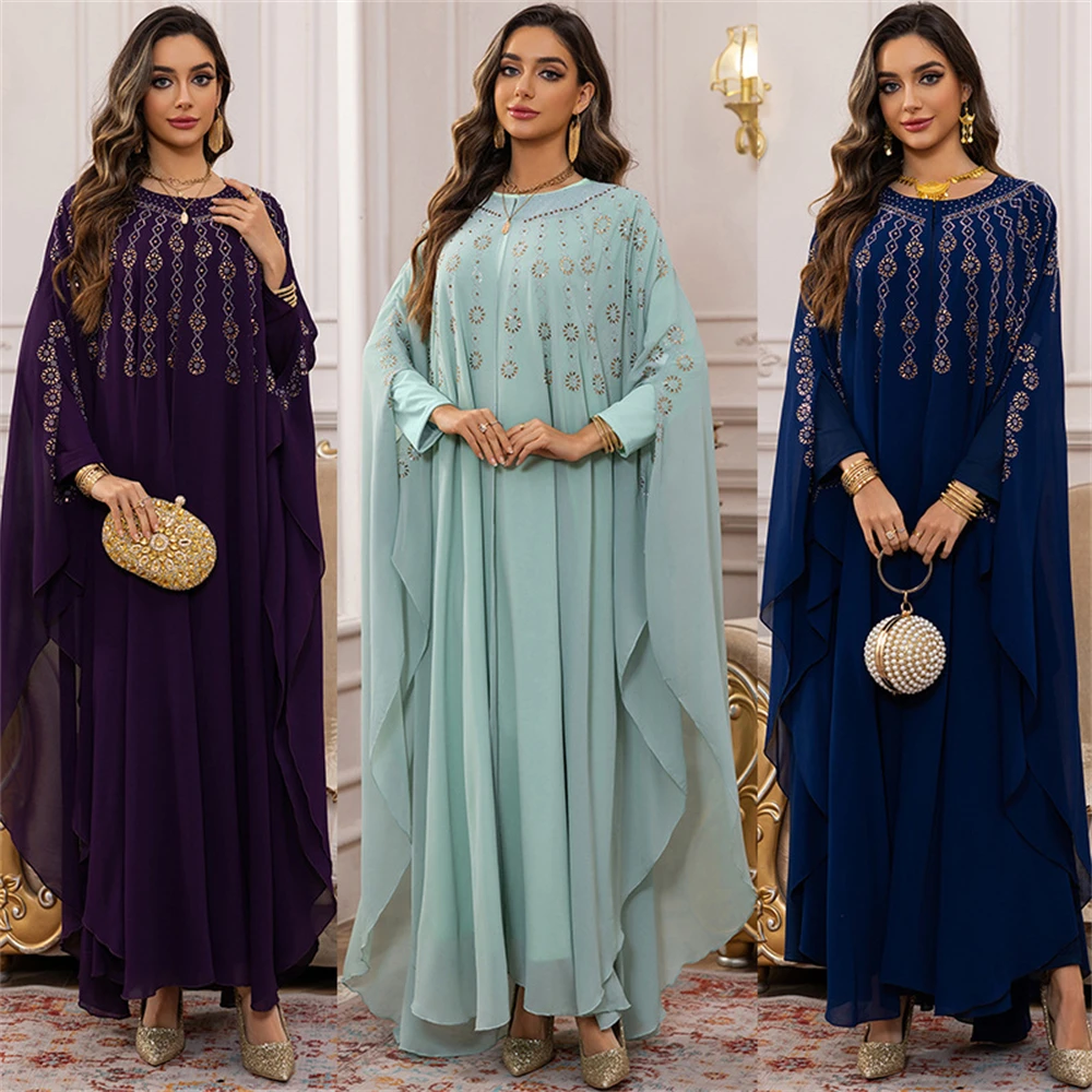 

Middle Eastern Hot Diamond Beaded Robe, Muslim Shawl, Sleeved Cape set, Batsleeve Dress