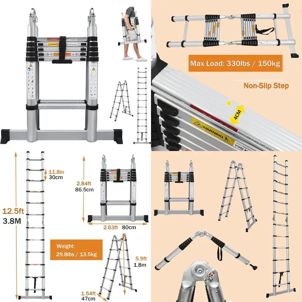 سلم تصغير عالي التحمل من الألومنيوم على شكل حرف A بطول 12.5 قدم مع 6+6 خطوات للاستخدام متعدد الأغراض وقابلية النقل #1