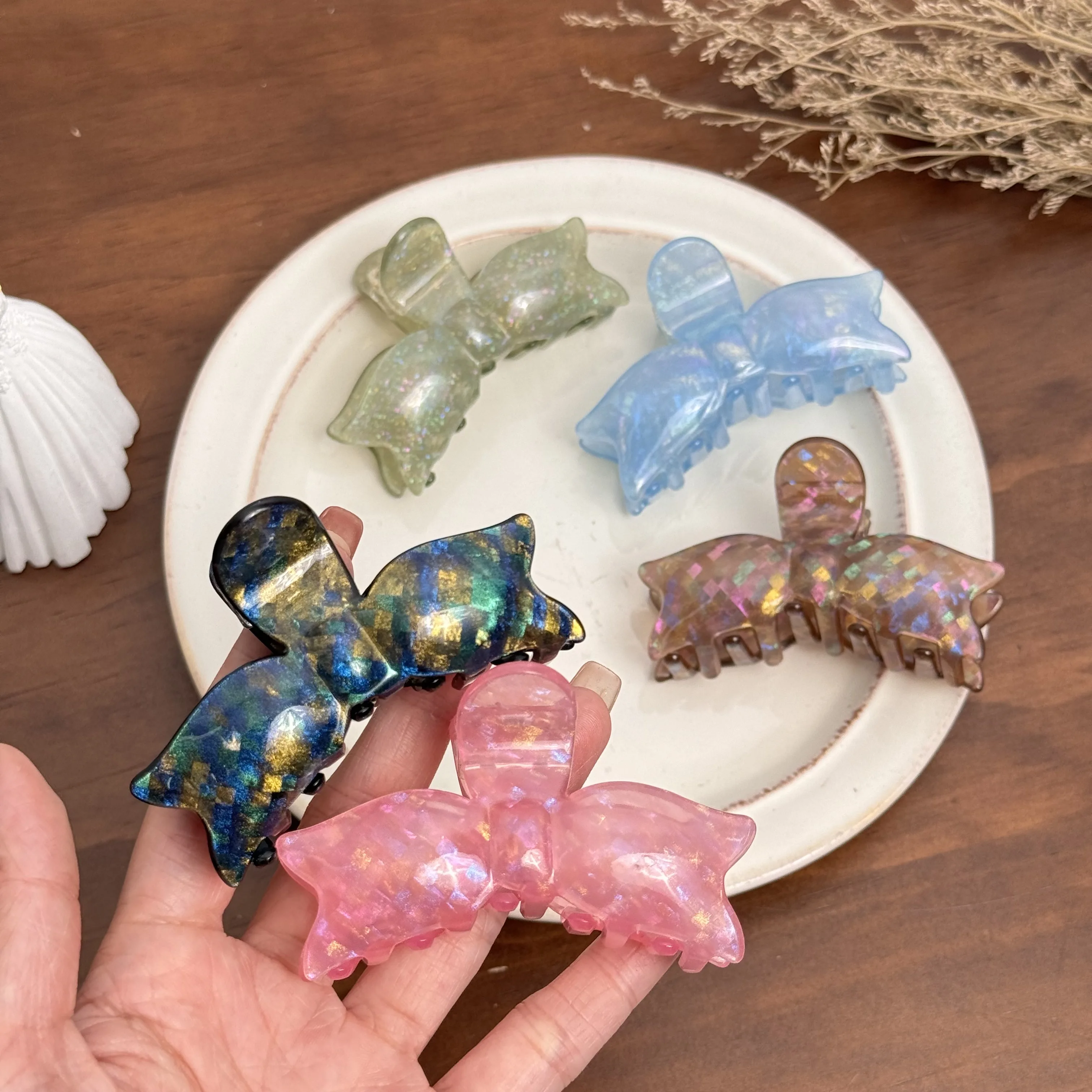 

Korean Casual Colorful Bow Shape For Girls Acetic Acid Hair Claw
