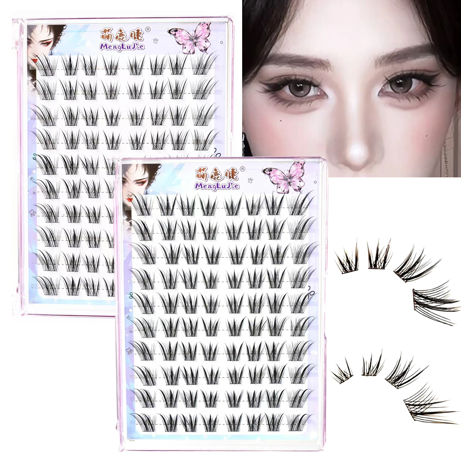 Nuevo estilo chino pestañas postizas estilo zorro denso un solo grupo segmentado pestañas finas naturales agrandar los ojos maquillaje de ojos perfecto