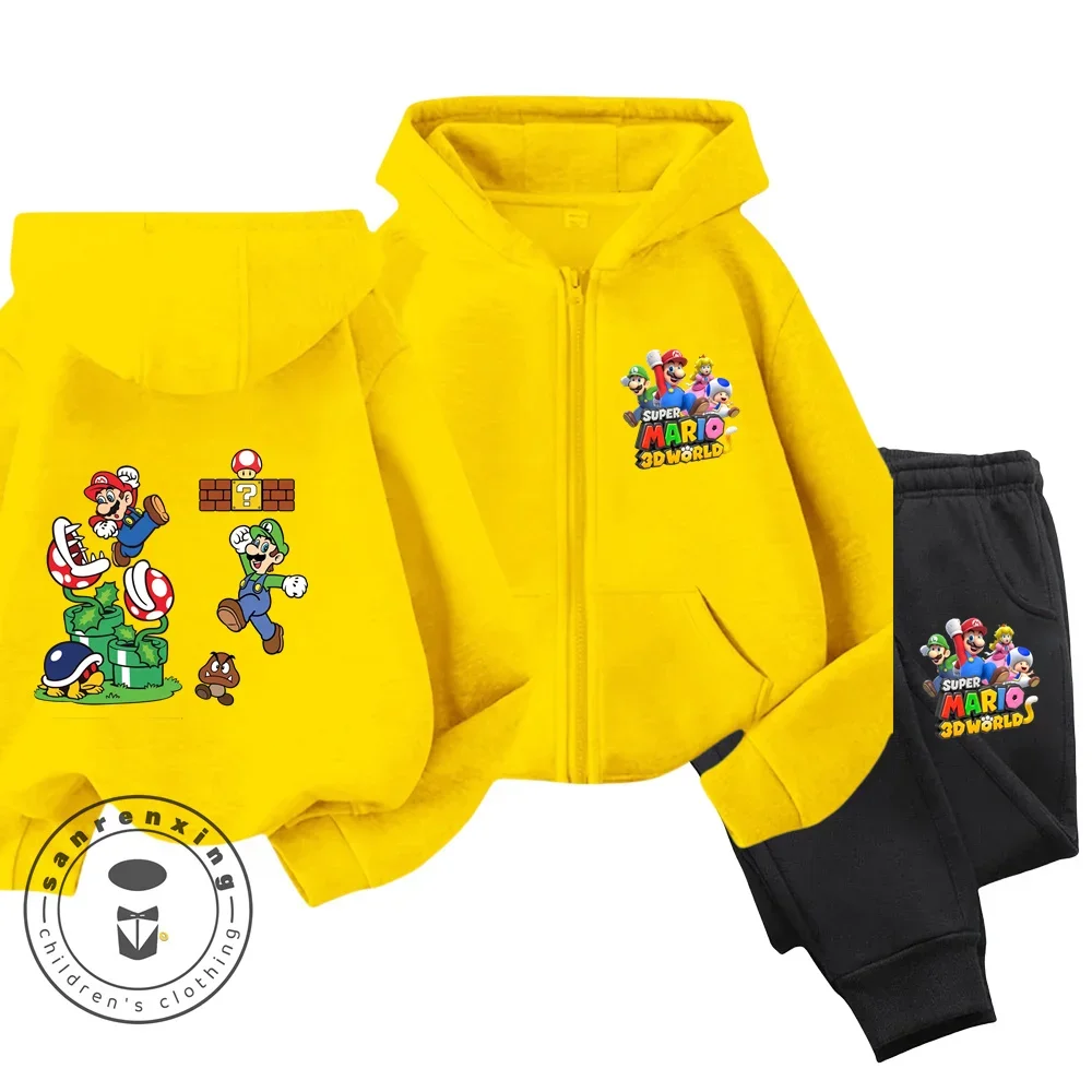 سوبر ماريوس قلنسوة بسحاب مجموعة للفتيات الملابس هوديي السراويل قطعتين الفتيان البلوز دعوى 2-13 سنة الأطفال هوديس #4