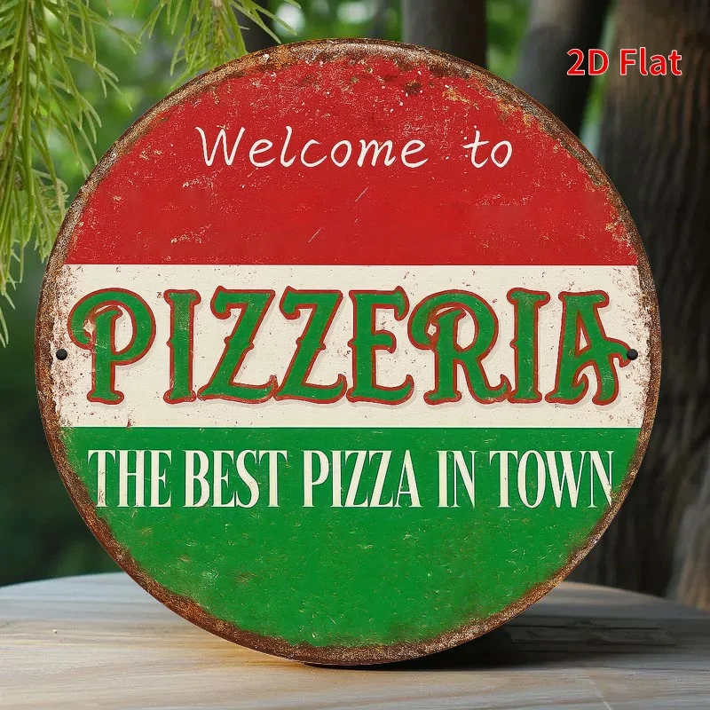 2D Flat Print, Welcome to the Pizza Shop, Metal Sign Design, Suitable for Home, Office, Bedroom Decoration, Coffee Shop Decorati