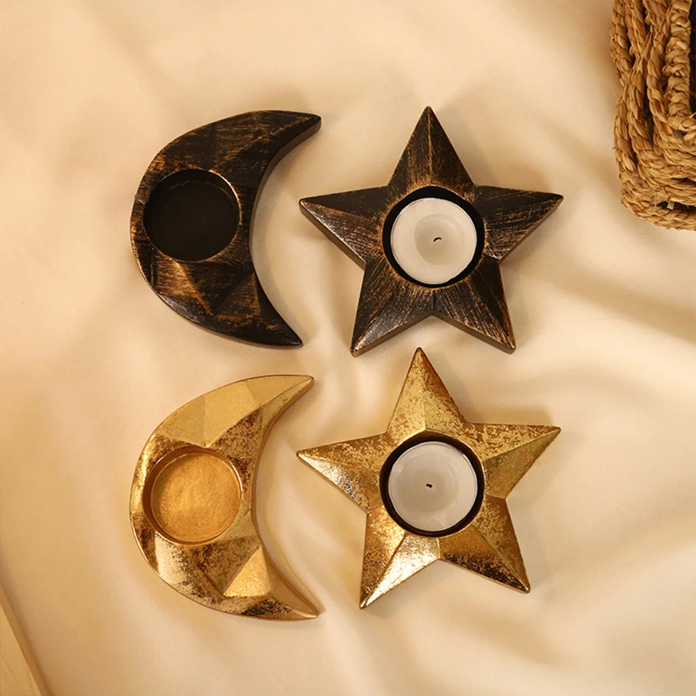 Resin Moon Star Tealight Holder Household Craft Ornament for Home Office Classroom Decor