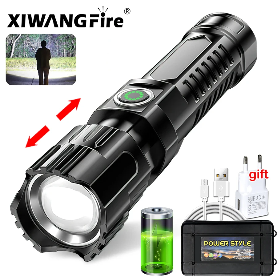 High Power P50 LED Flashlight Zoom Tactical Torch Built-in Battery USB Rechargeable Waterproof Lamp Ultra Bright Lantern