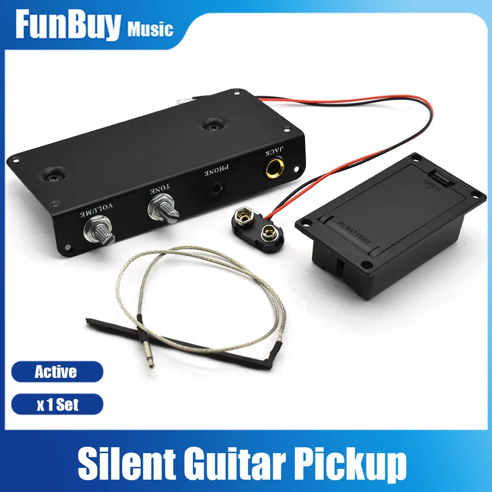 Active Mute Guitar Pickup with Battery Box Silent Guitar Replacement Parts with Tone Volume Control