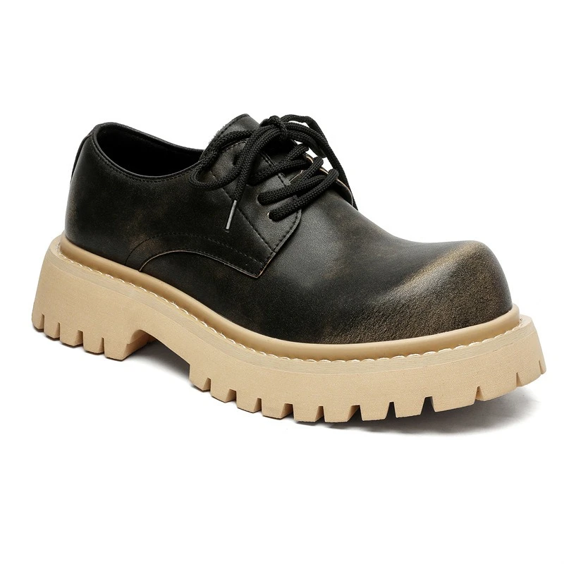 Retro Casual Big Round Toe Men Lace Up Oxford Shoes Fashion Thick Soled Outdoor Men Platform Sneakers Zapatillas Hombre