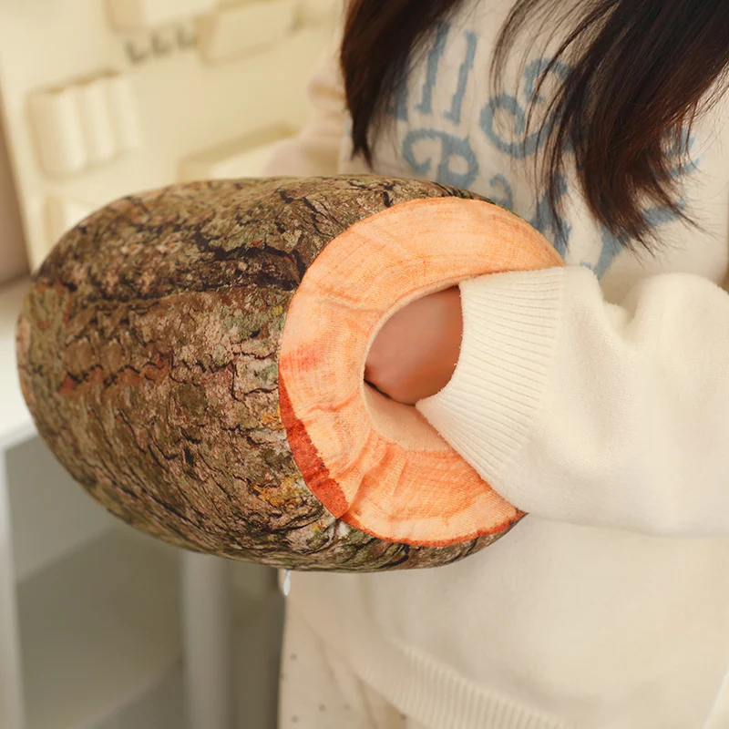 35x20 cm pianta ceppo di albero cuscino di peluche di bambù cuscino corto cilindrico con fori mani calde peluche invernale decorazione regalo