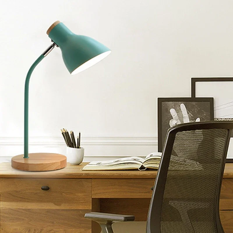 Best-selling Nordic LED creative living room minimalist solid wood modern macaroon color student desk decorative table lamp