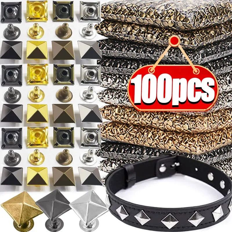 10-100 قطعة المسامير المعدنية الشرير مربع غطاء مزدوج المسامير مخروط ترصيع DIY بها بنفسك الملابس أكياس الأحذية الجلود الحرفية اكسسوارات الديكور