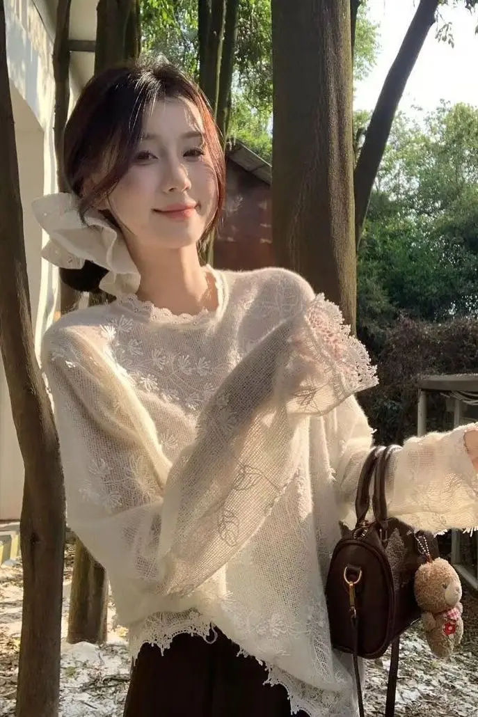 เสื้อสเวตเตอร์ เสื้อจั๊มเปอร์ เสื้อพูลโอเวอร์ ผู้หญิง สีสันสดใส ผ้าฝ้าย ลายภาพลวงตา สองชิ้น ใส่ได้ทุกวัน สไตล์ BF Y2K ทันสมัย เหมาะกับการเดินทาง ฤดูใบไม้ร่วง แฟชั่น ทันสมัย ทรงพอดีตัว