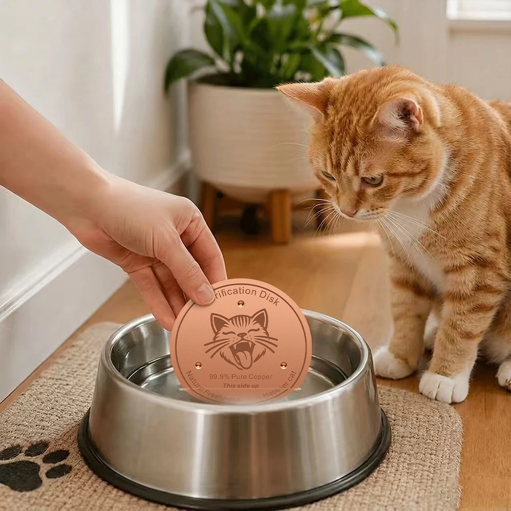 Pure Copper Pet Water Filter Disc 99.9% Purification Plate99.9% Pure Copper Water Purification Disk for Cat Dog Pet Bowl,
