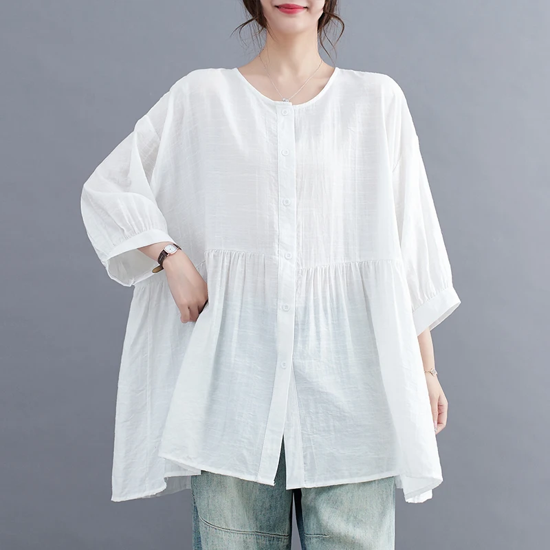Plus Size Damen irt Korean Sle Loose Fit Bauchbedeckung Fleisch Concealing Abnehmen Sommer High-End Feel Seven Sve Länge