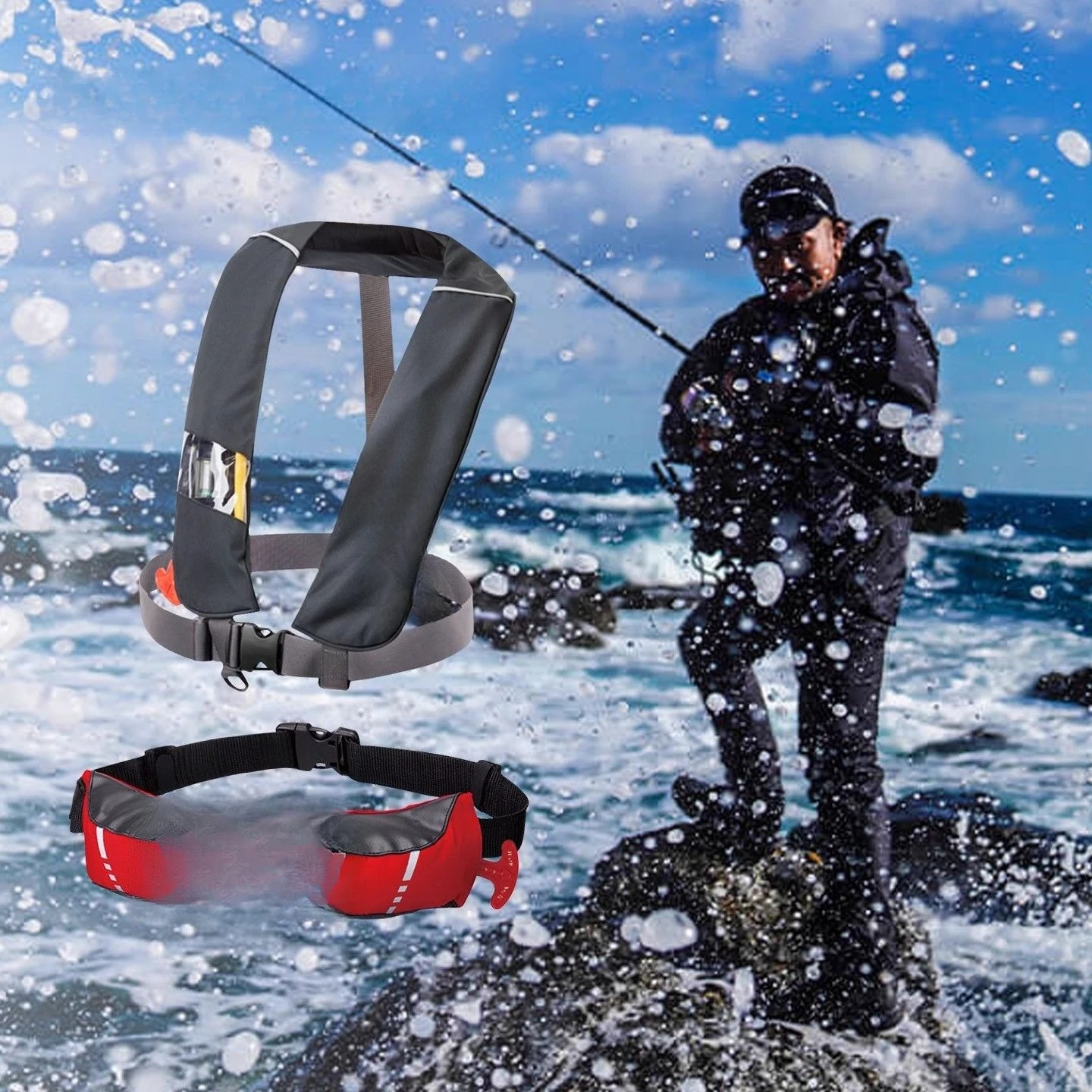Fishing life jacket Boat, portable Luya Buoyancy fanny pack Automatic inflation