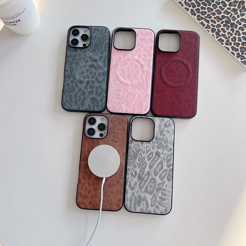 럭셔리 비즈니스 슬레 마그네틱 가죽 아이폰 17 에어 16 15 14 13 프로 맥스 레오파드 플로럴 충격 방지 백 커버 펀다스
