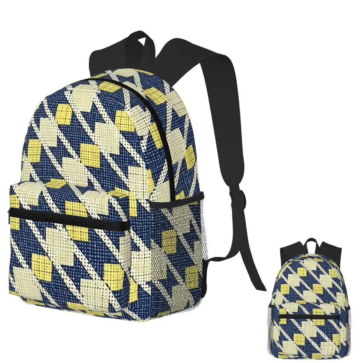 

Yellow Blue Plaid Houndstooth Seamless Pattern Student Backpack School Bag Hiking Travel Daypack Fashion Bookbag Shoulder Bags