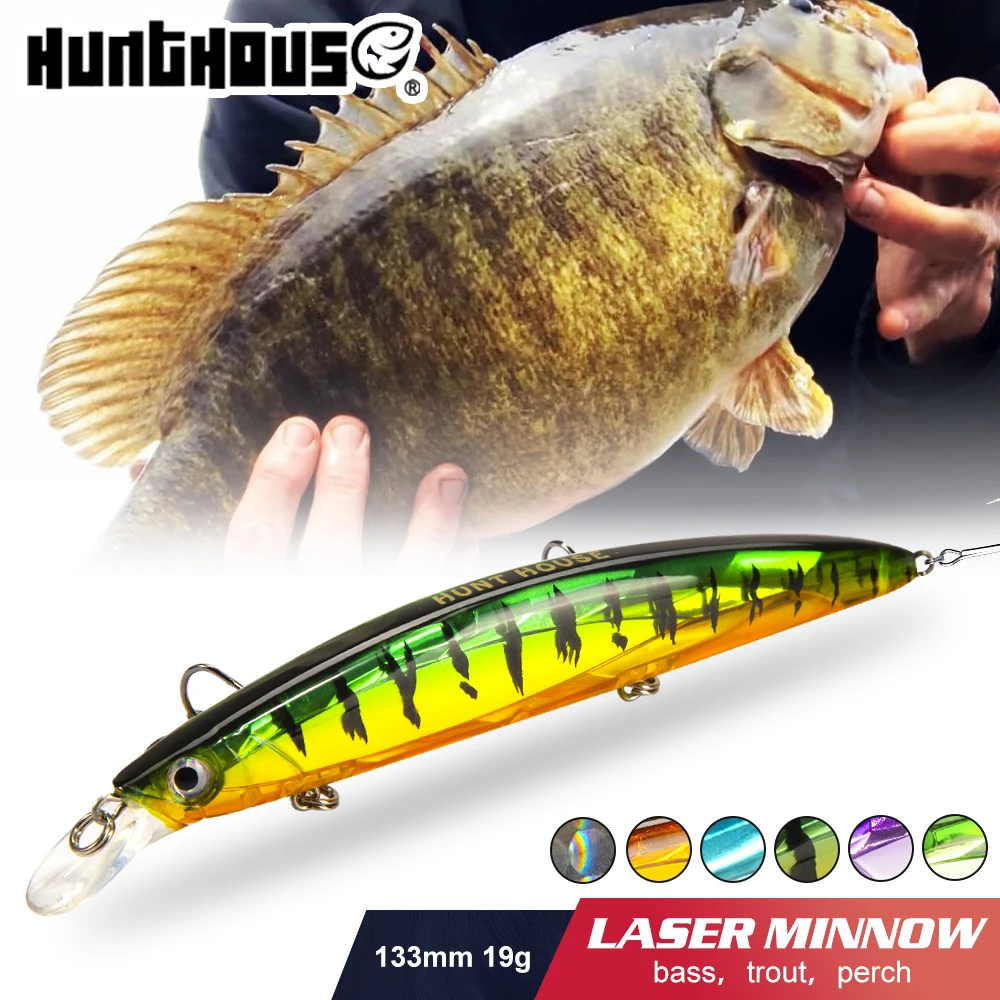 

Приманка рыболовная hunспиннинговая со стразами, воблер 3D лазерный 133 мм 19 г, плавающая жесткая приманка, искусственная приманка для снасти для ловли окуня