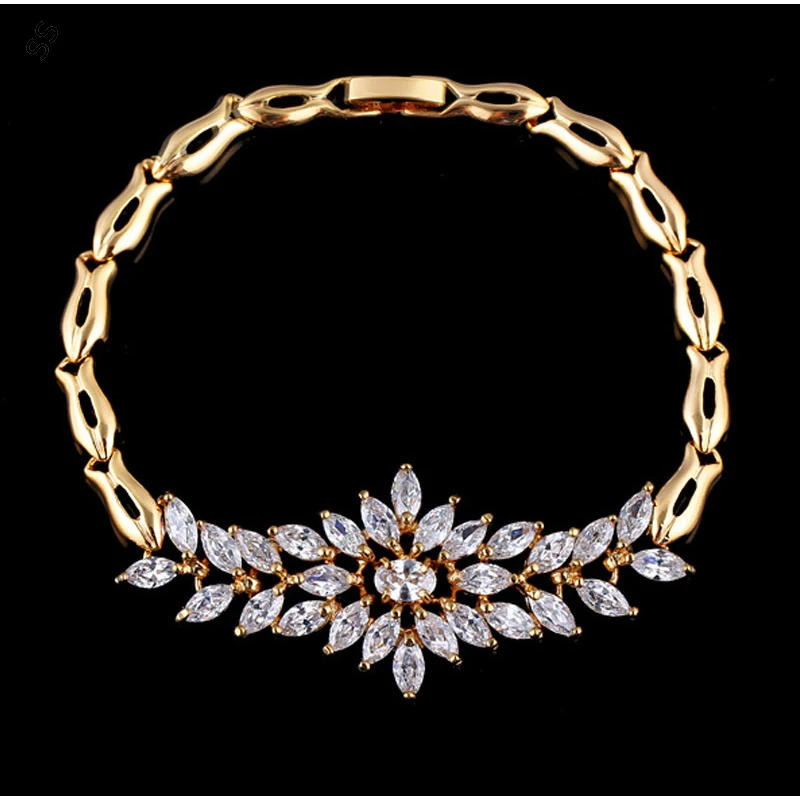 Copper Inlaid Colored Gemstone Zircon Bracelets for Bridal Wedding Dress Accessories Hand Chain Gold/Silver Metal