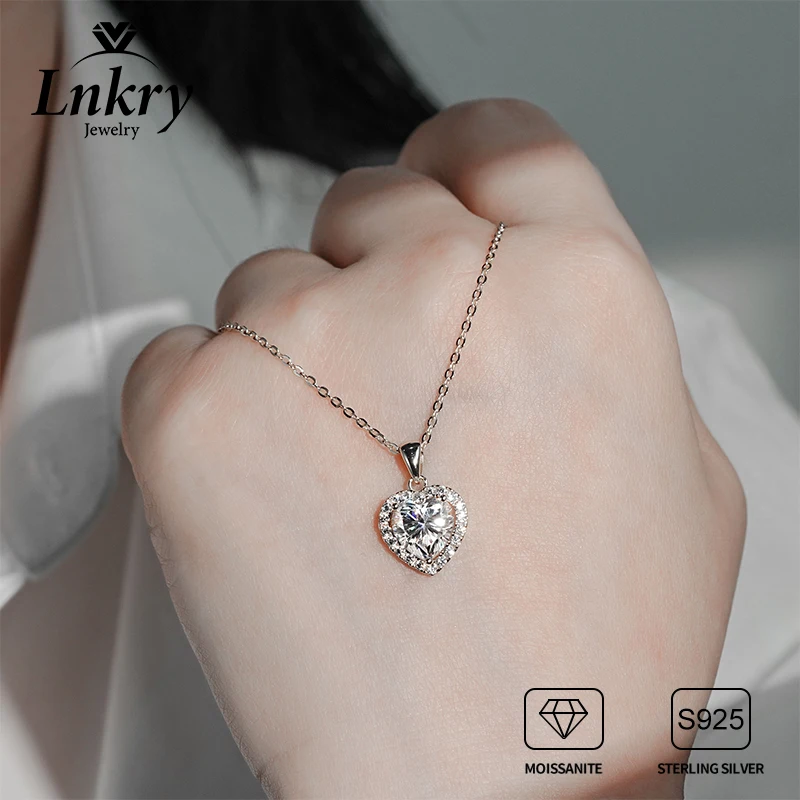 

Lnkry 2 карата в форме сердца муассанит кулон ожерелье воротник Plata ожерелья из стерлингового серебра 925 пробы для женщин свадебные украшения подарок