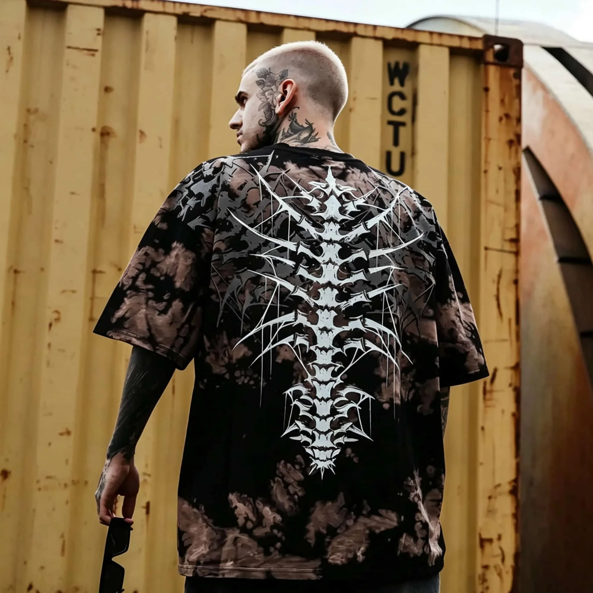 Neue Sommer-Herren-Kurzarmhemden Grunge Street Skelett-Print T-Shirt Punk Mode Herren-Oberteil – Detail 3