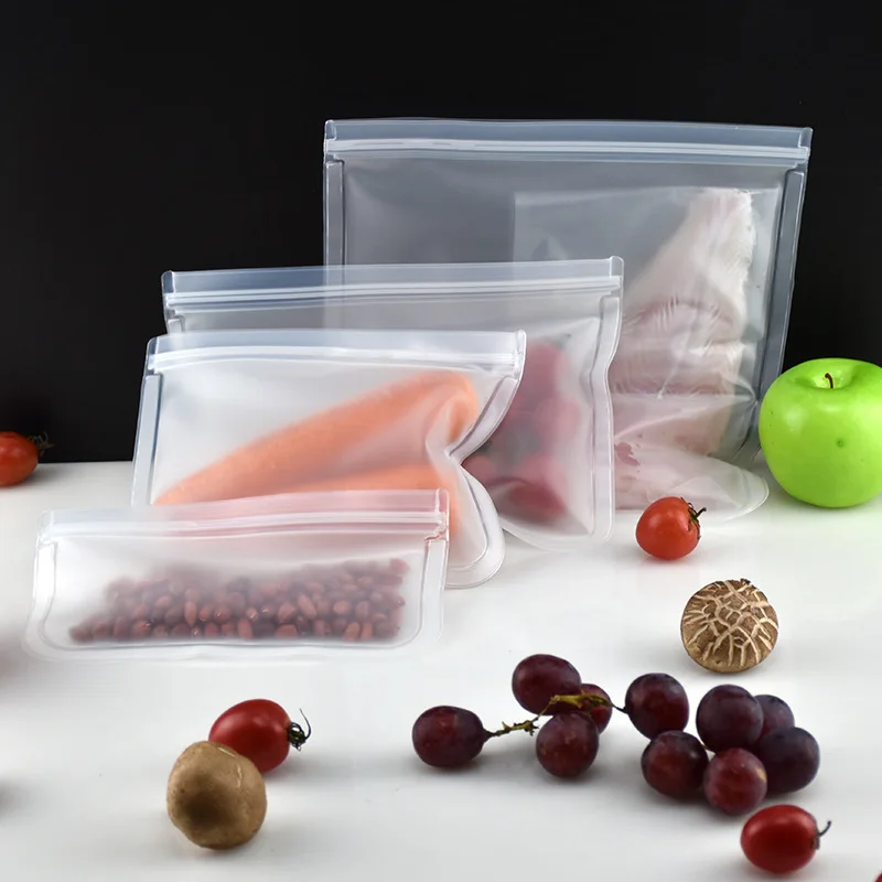 Reusable Food Freezer Bags Leakproof Silicone Ziplock Bag BPA Free Fruit Food Storage Bag Kitchen Fresh Bag For Food Containers