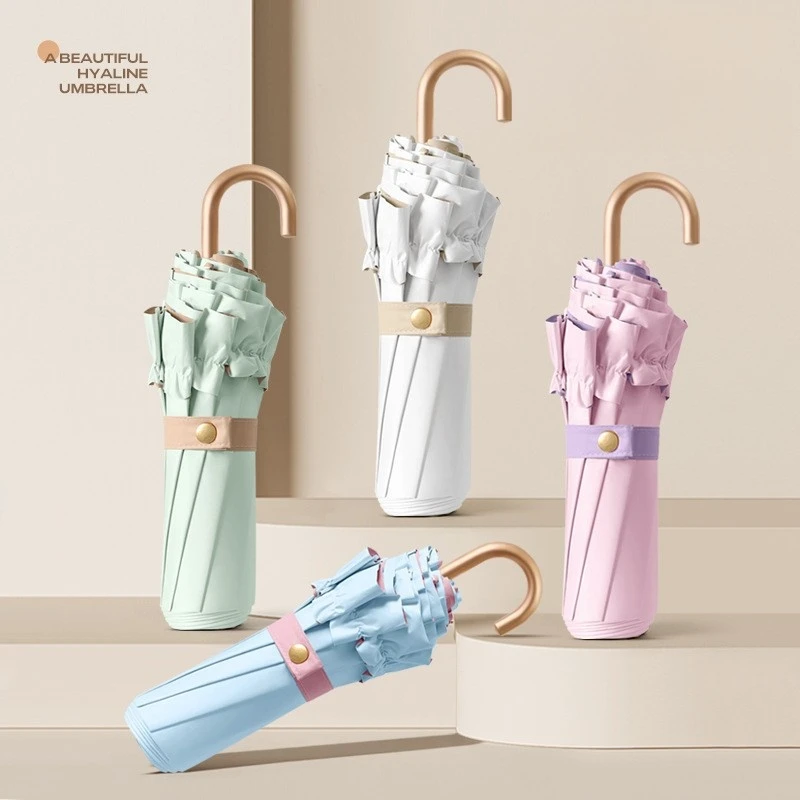 High-value lace sun protection portable umbrella small UV proof sunshade dual-purpose folding pure color