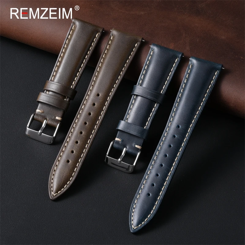 Vintage Oil Wax Genuine Leather Watch Strap 18mm 19mm 20mm 21mm 22mm Brown Black Blue Watchbands Quick Release Leather Bracelet