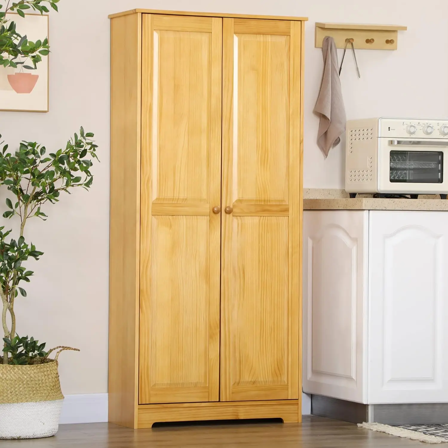 Zones com-Armoire de rangement pour garde-manger de cuisine PinFrederick, armoires autoportantes avec portes et étagère réglables, fermeture en douceur, 67 po