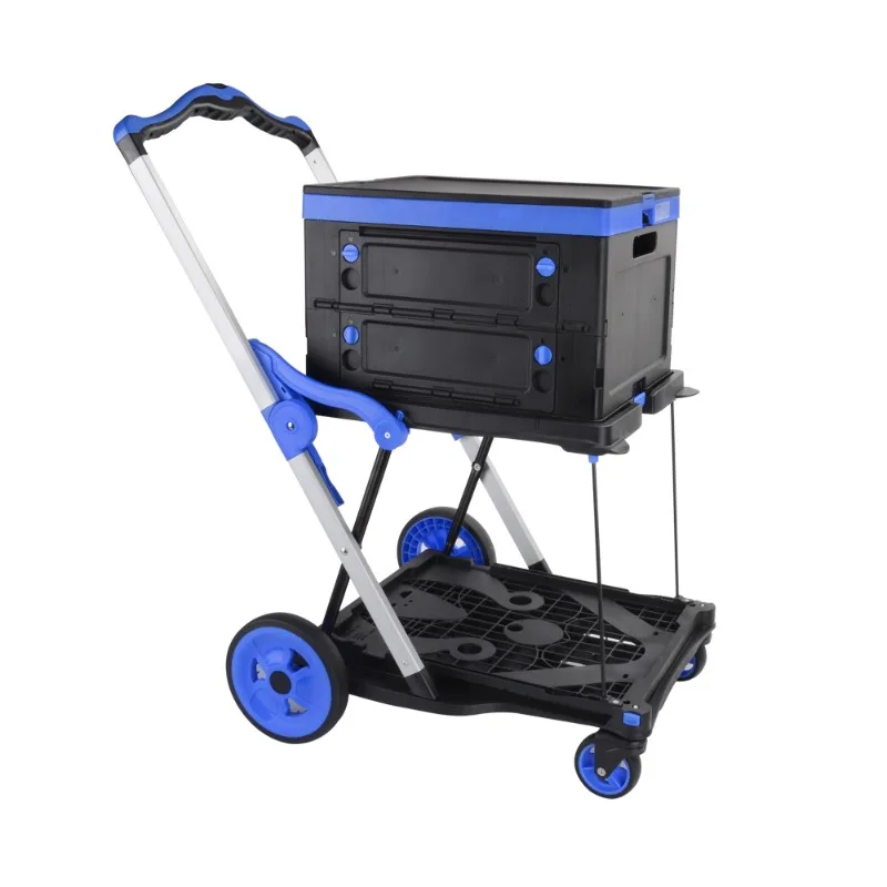 

2 Tier Folding Utility Cart with Wheels Collapsible Shopping Trolley for Groceries Warehouse Supermarket