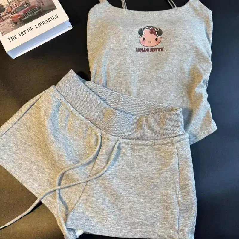 2 個ショーツハローキティサスペンダー胸パッドベストかわいい女子学生夏の新スタイル甘いサスペンダーショーツホーム服