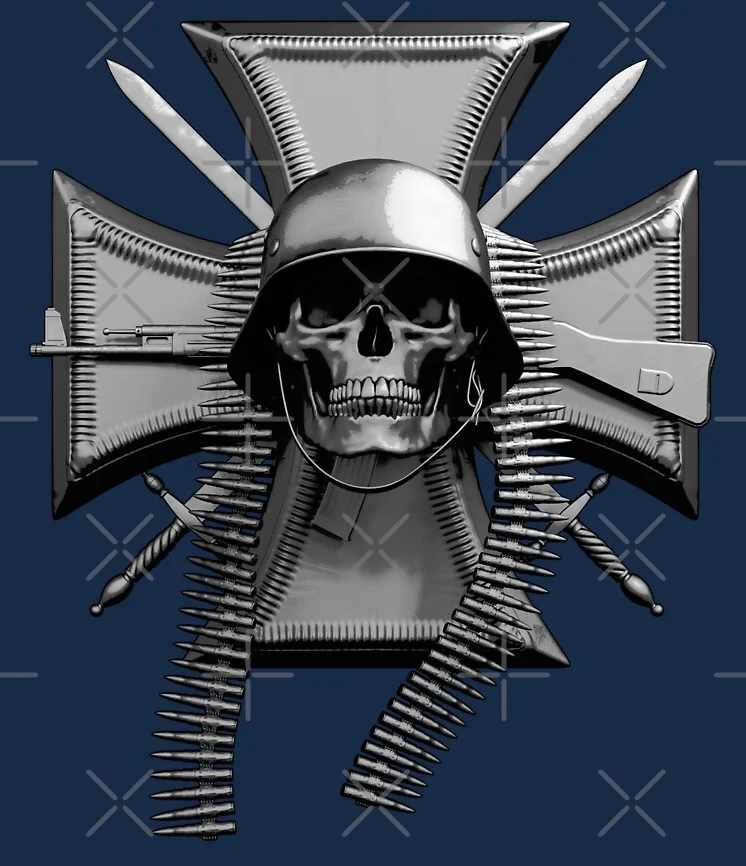 Wehrmacht Skull Helmet MG42 Bullet Belt & StG 44 Iron Cross Sword T Shirt. Short Sleeve 100% Cotton Casual T-shirts Loose Top
